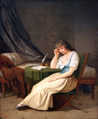 Giovane ragazza in abito da mattina, seduta a un tavolo pensierosa da Philipp Friedrich von Hetsch